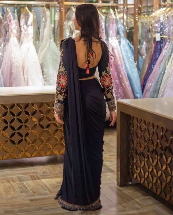 Wedding Pakistani Embroidery Black Saree
