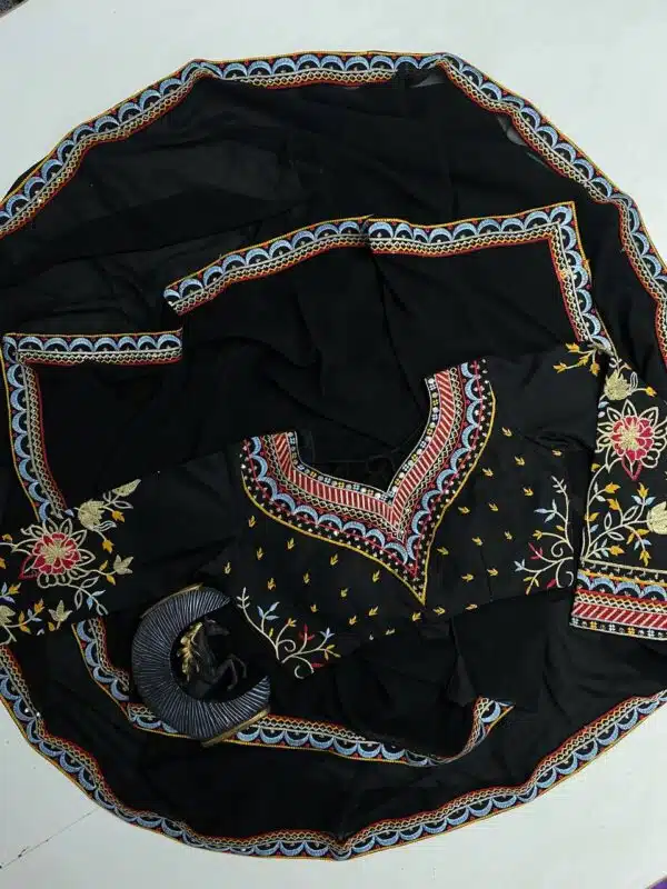 Wedding Pakistani Embroidery Black Saree