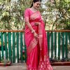 Beautiful Border Silk Bandhani Pink Saree