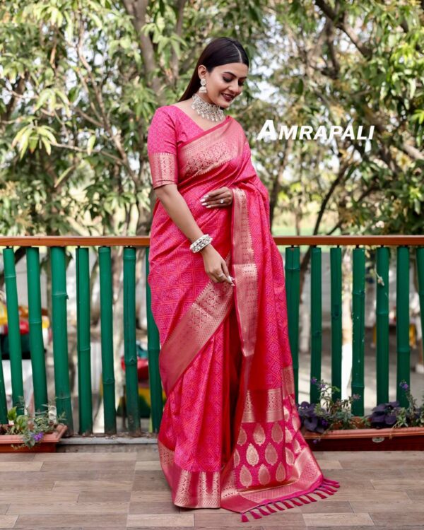 Beautiful Border Silk Bandhani Pink Saree