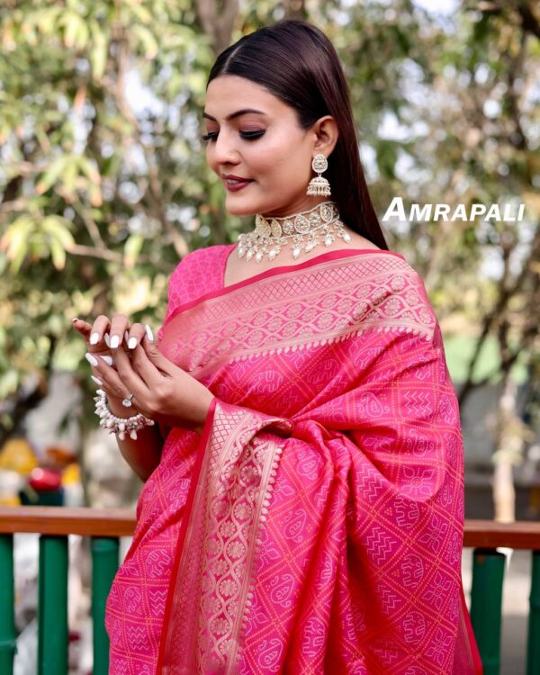 Beautiful Border Silk Bandhani Pink Saree