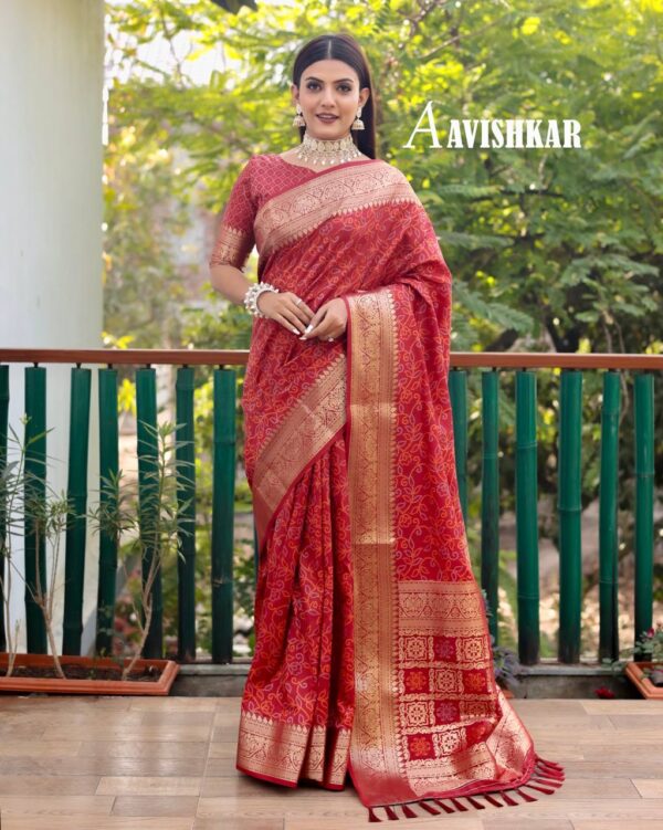 Bandhani Maroon Saree with Designer Border