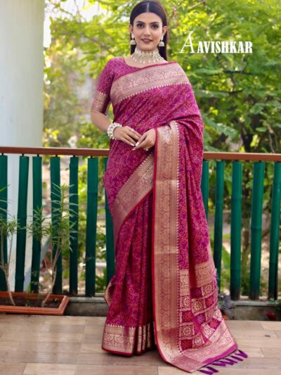 Wedding wear Bandhani Purple Saree