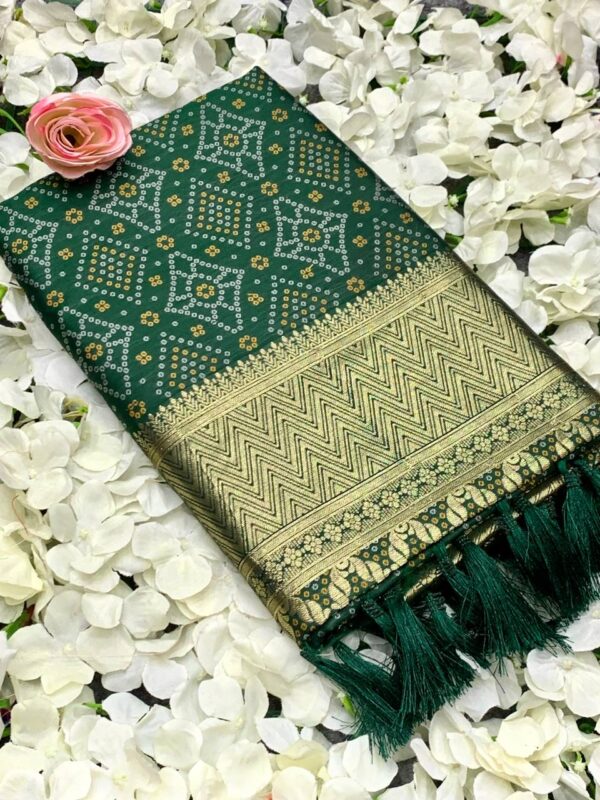 Banarasi Bandhani Silk Green Saree