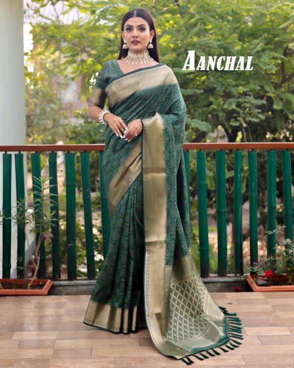 Banarasi Bandhani Silk Green Saree