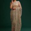 Wedding Embroidery Work Cream Saree