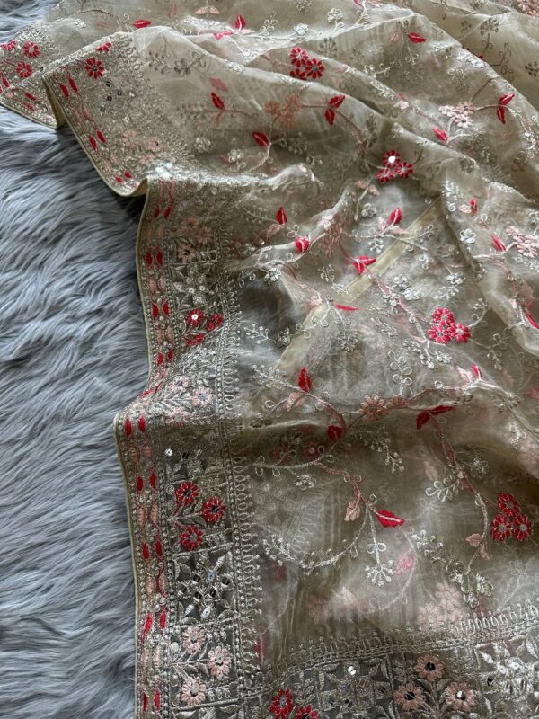 Wedding Embroidery Work Cream Saree
