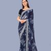 Floral Georgette Blue Saree with Lace Border