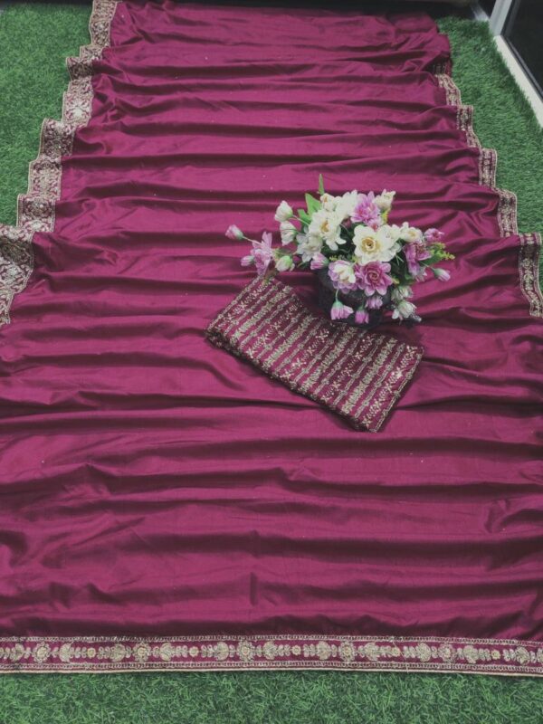 Pink Saree with Sequence Work Lace Border