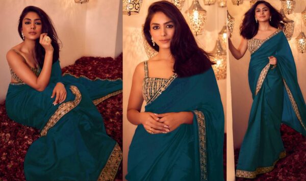 Stylish Blue Saree with Work Lace Border