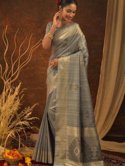 Bollywood Wedding Silk Grey Saree