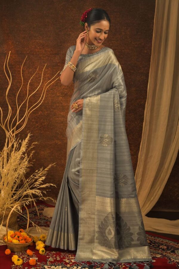 Bollywood Wedding Silk Grey Saree
