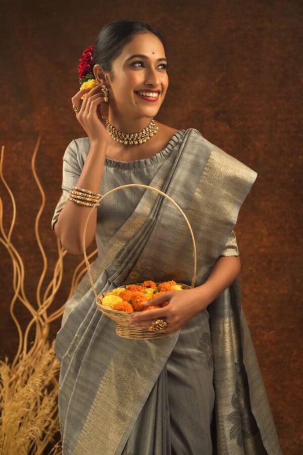 Bollywood Wedding Silk Grey Saree