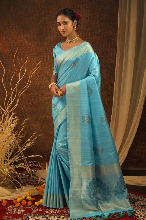 Fancy Border Silk Sky Blue Saree