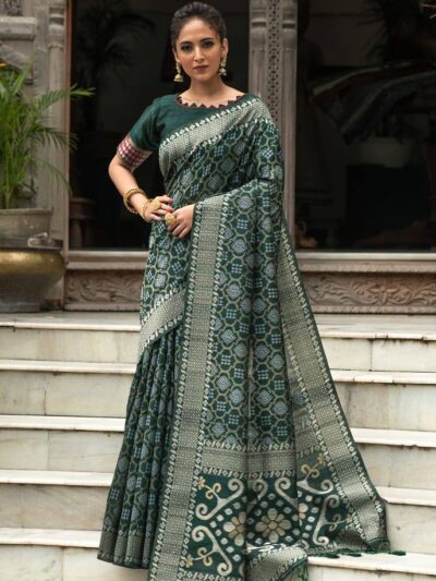 Traditional Patola Design Silk Green Saree