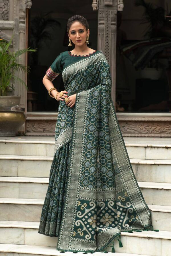 Traditional Patola Design Silk Green Saree