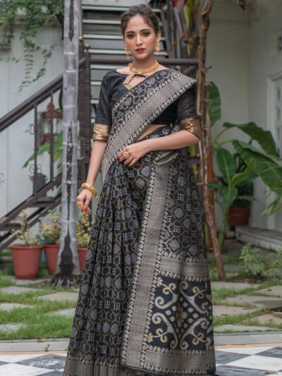 Silk Black Saree in Traditional Patola