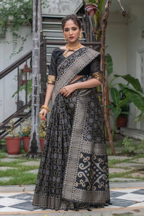 Silk Black Saree in Traditional Patola