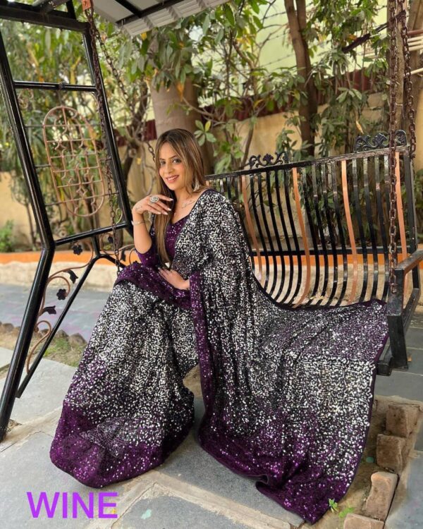 Sequence Work Beautiful Purple Saree