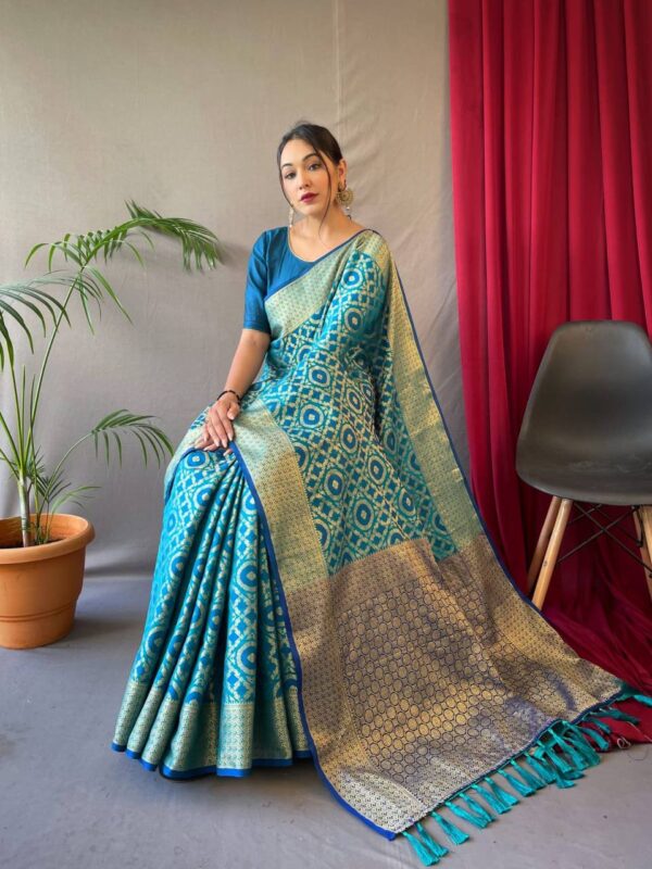 Silk Sky Blue Saree in Patola Design