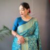 Silk Sky Blue Saree in Patola Design