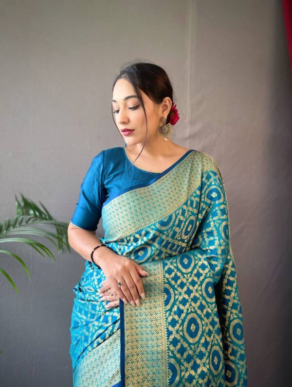 Silk Sky Blue Saree in Patola Design