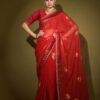 Georgette Red Saree with Lace Border