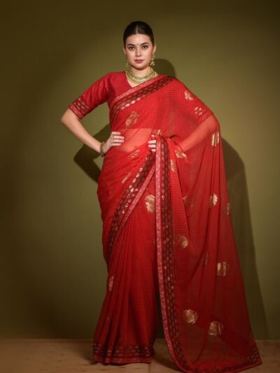 Georgette Red Saree with Lace Border