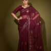 Stylish Wedding Georgette Purple Saree