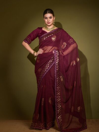 Stylish Wedding Georgette Purple Saree