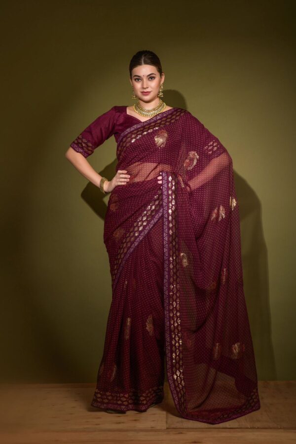 Stylish Wedding Georgette Purple Saree