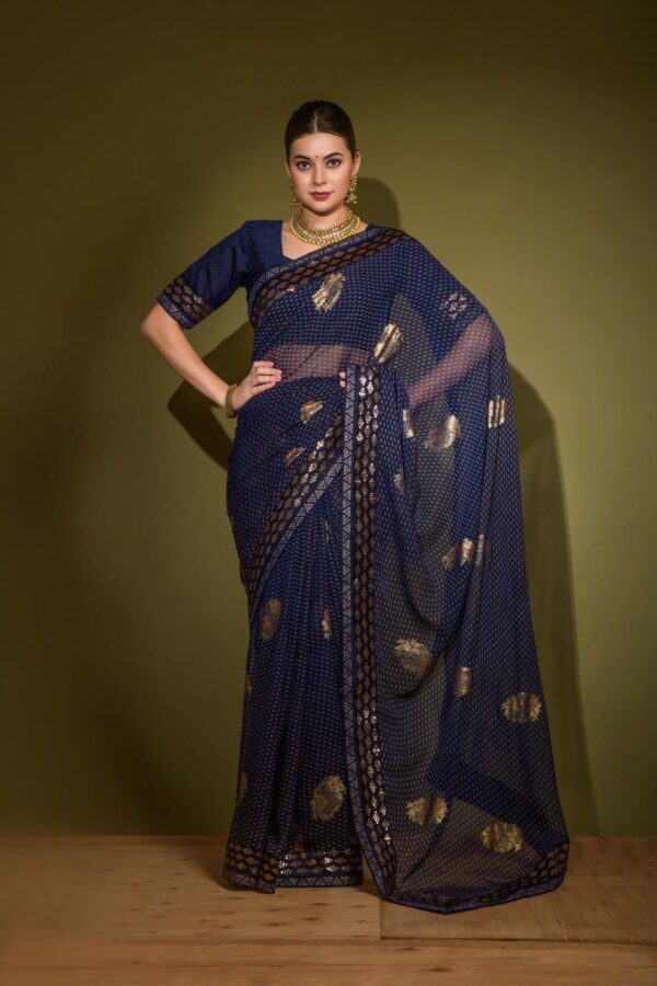 Bollywood Blue Saree with Lace Border