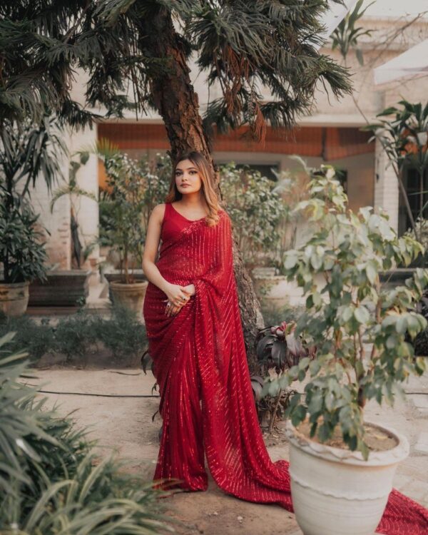 Sequence Work Party wear Red Saree