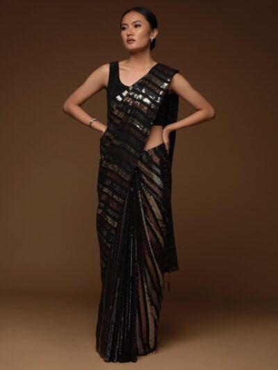 Stylish Wear Sequence Work Black Saree