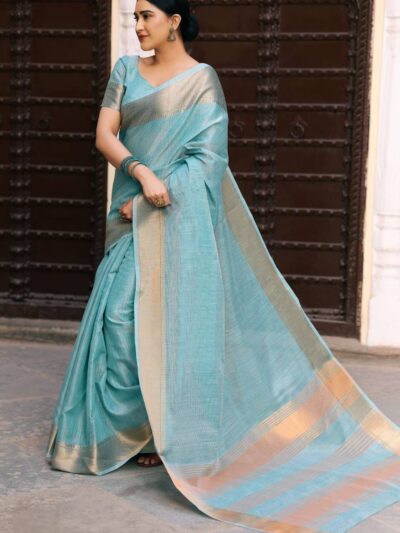 Cotton Formal Silk Sky Blue Saree