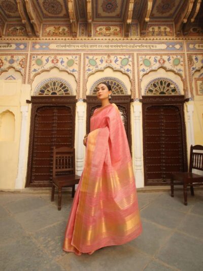 Formal Pink Saree with Golden Border