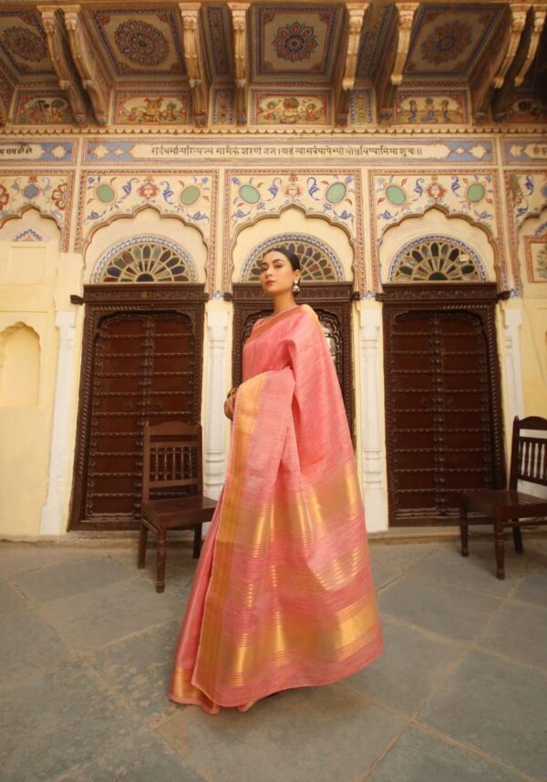 Formal Pink Saree with Golden Border