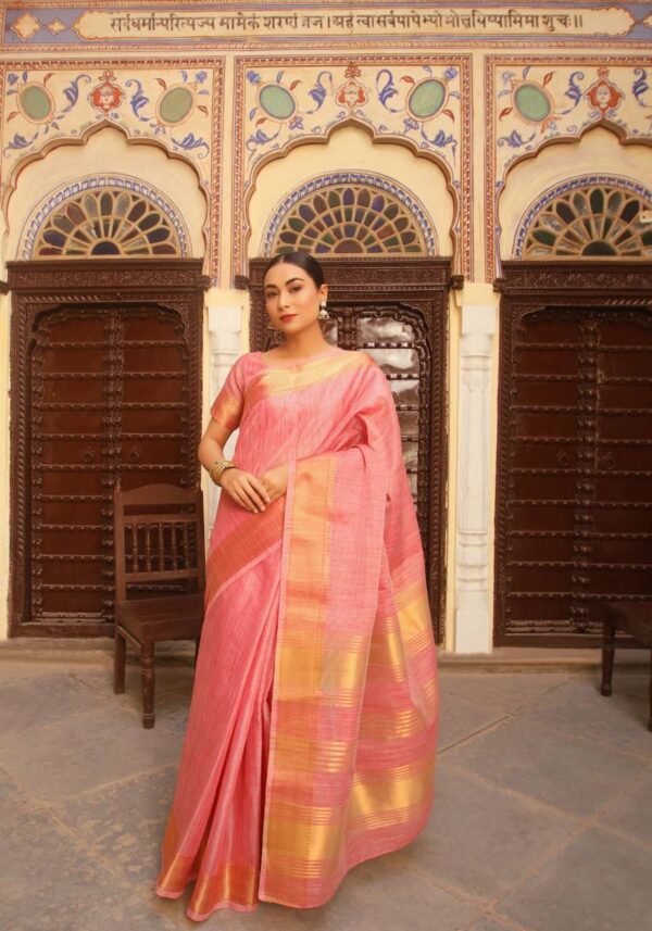 Formal Pink Saree with Golden Border