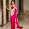 Silk Printed Design White Pink Saree