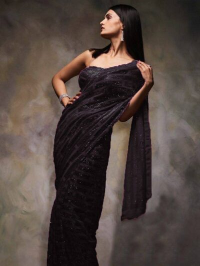 Stylish Party Sequence Work Black Saree