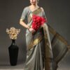 Formal Cotton Wedding Silk Grey Saree