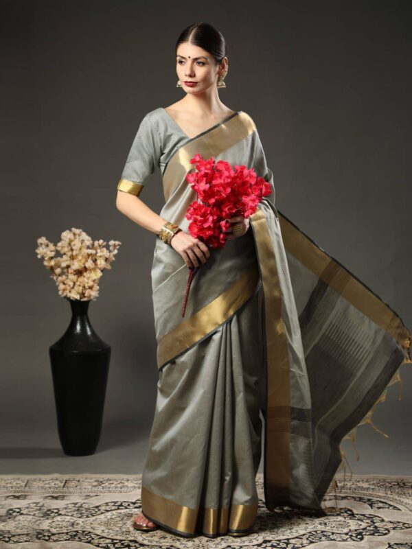 Formal Cotton Wedding Silk Grey Saree
