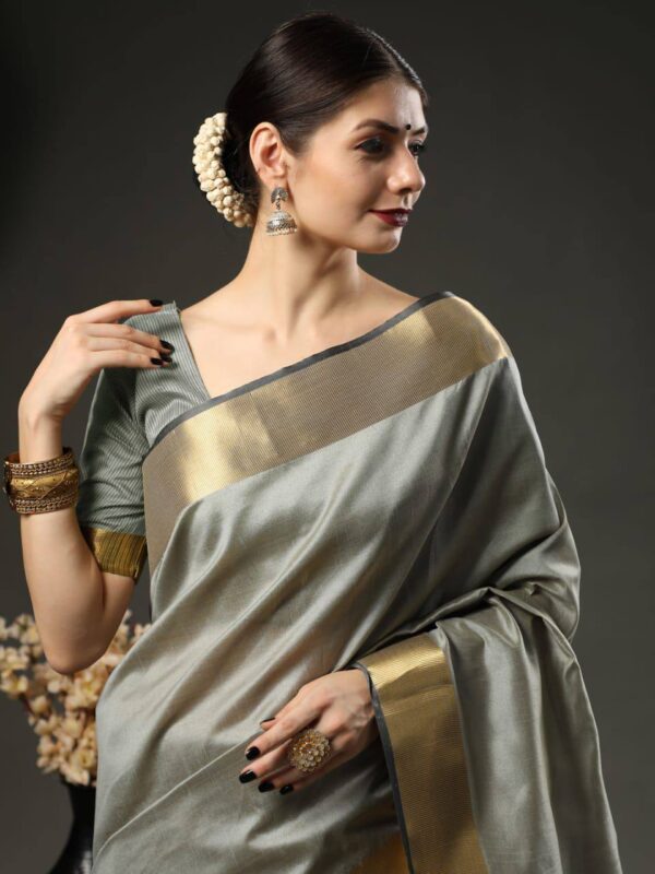 Formal Cotton Wedding Silk Grey Saree