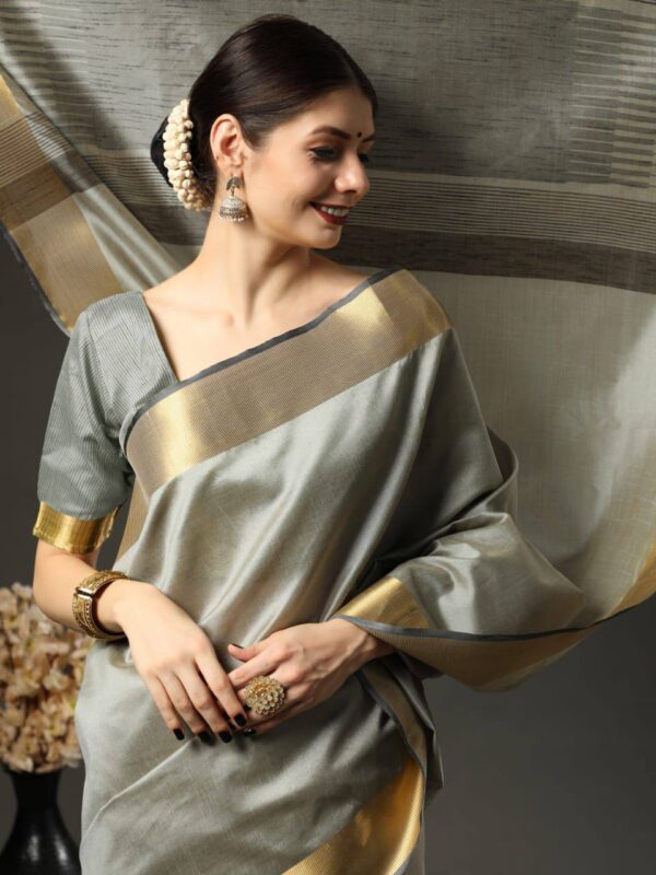 Formal Cotton Wedding Silk Grey Saree