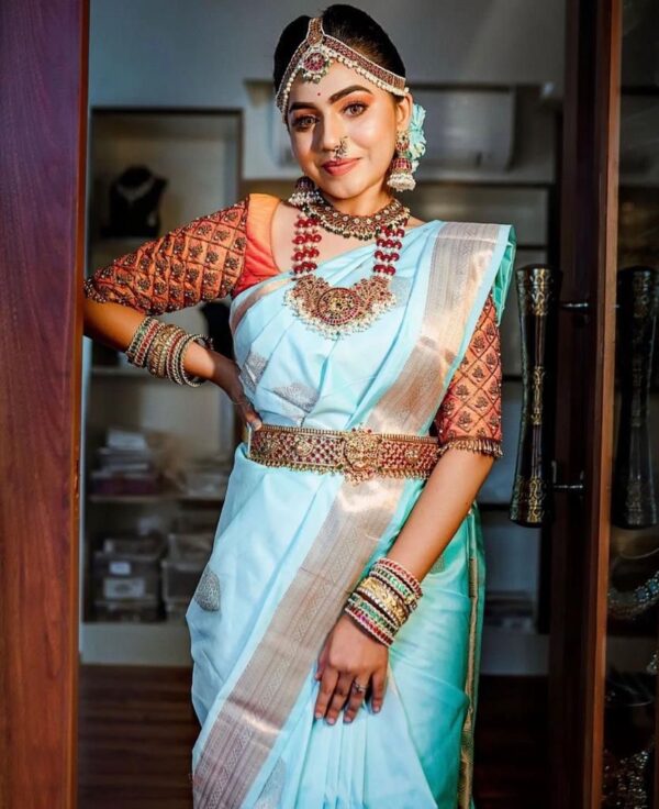 Butti Design Silk Sky Blue Saree