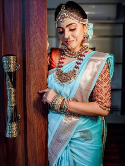 Butti Design Silk Sky Blue Saree