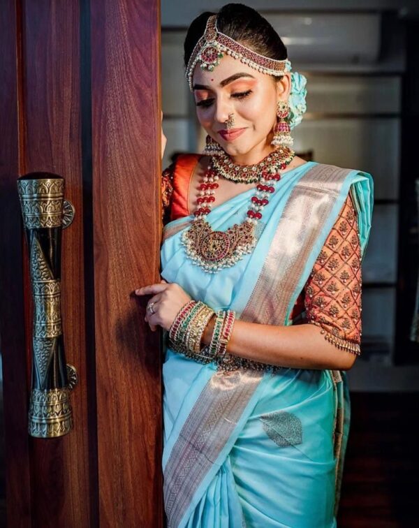 Butti Design Silk Sky Blue Saree