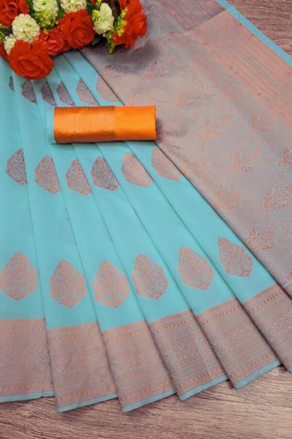 Butti Design Silk Sky Blue Saree