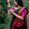 Banarasi Green Saree with Pink Border