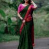 Banarasi Green Saree with Pink Border